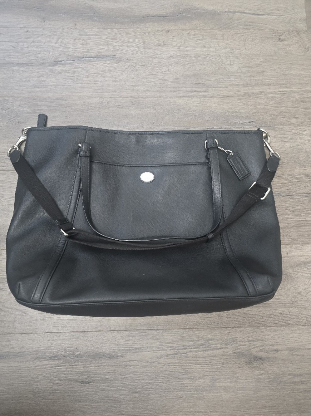 Coach Peyton Saffiano XL Pocket Tote Black Leather Travel Roomy